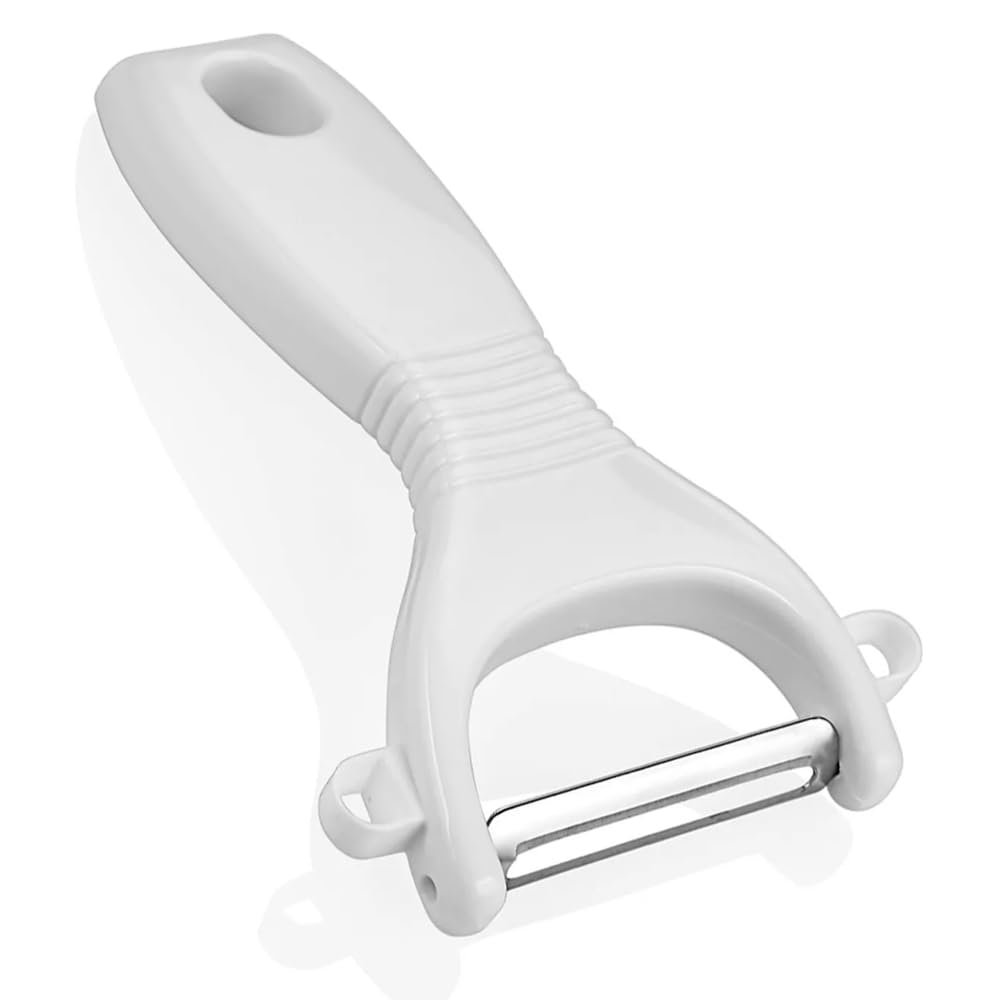 Selenica Ergonomik Sebze ve Meyve Soyacağı, Paslanmaz Çelik Döner Bıçaklı, Plastik Saplı, Beyaz, 13x6x2 cm