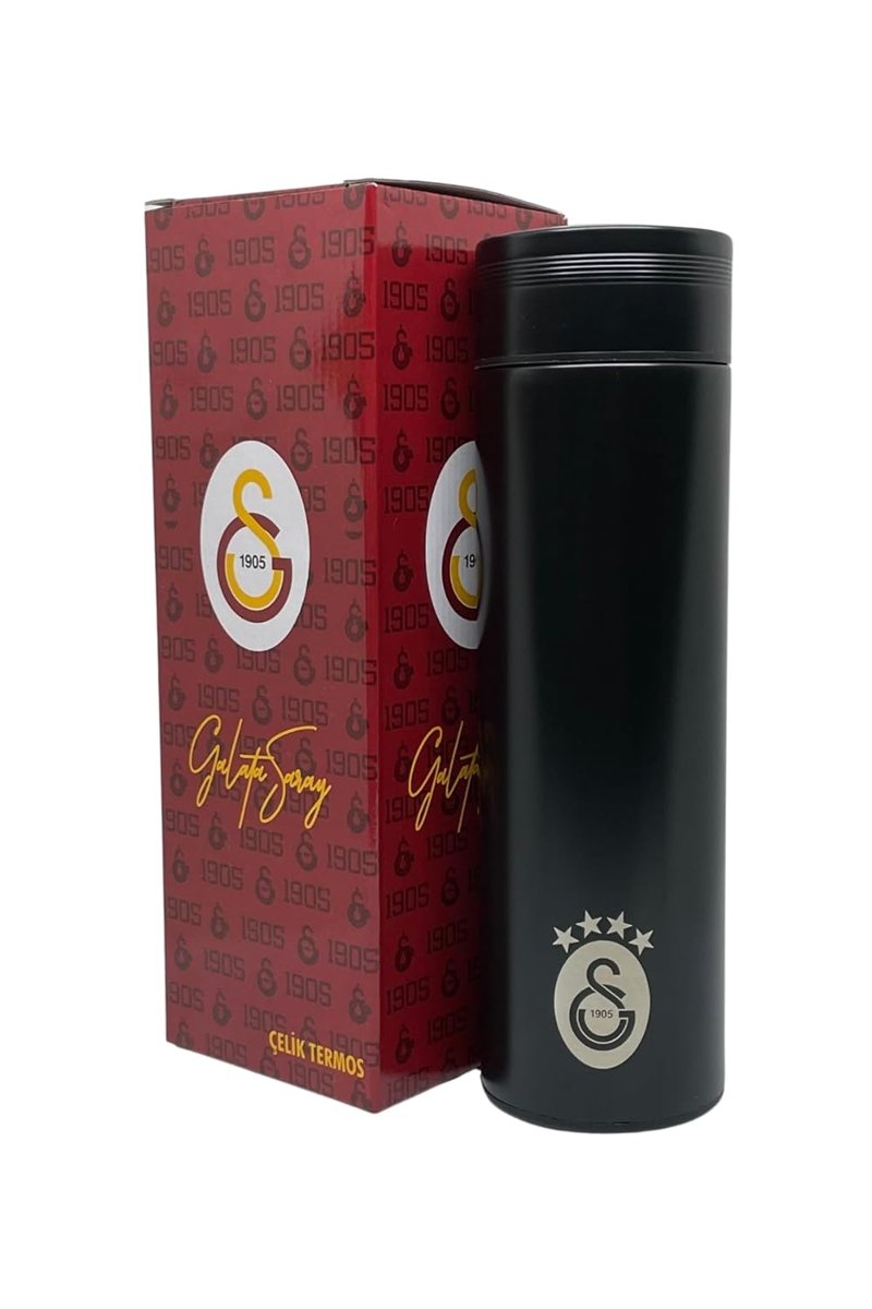 Galatasaray 500ml Lisanslı Çift Katlı Paslanmaz Çelik Termos 8 Saat Sıcak Soğuk Hediye Kutulu Siyah