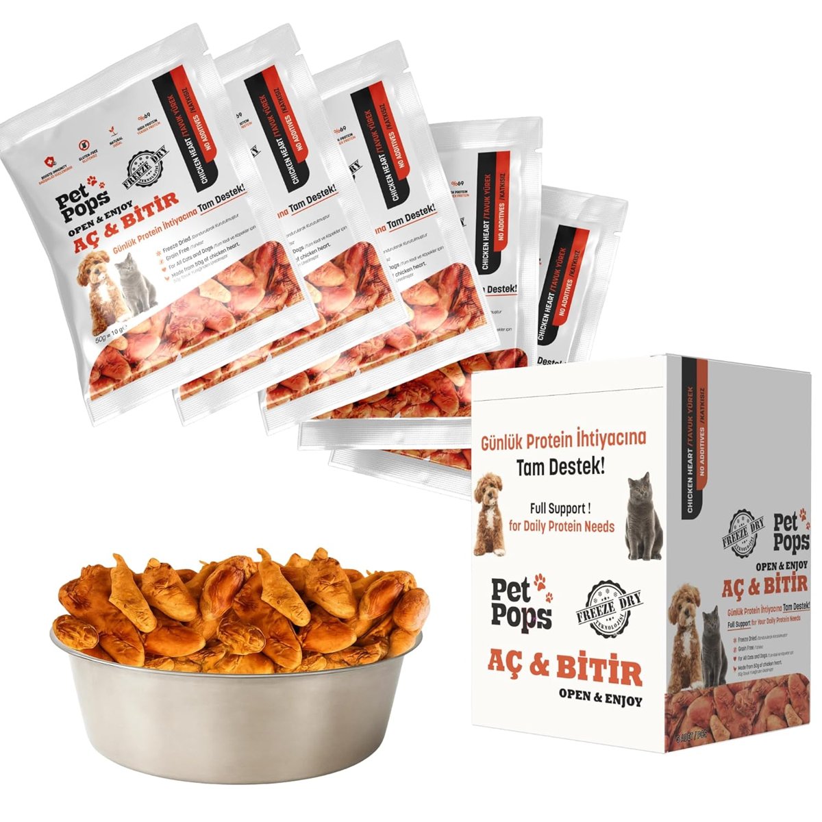 Petpops Aç Bitir Tavuk Yürek Freeze Dry Kedi  Köpek Ödül Maması –%100 Doğal ve Katkısız
