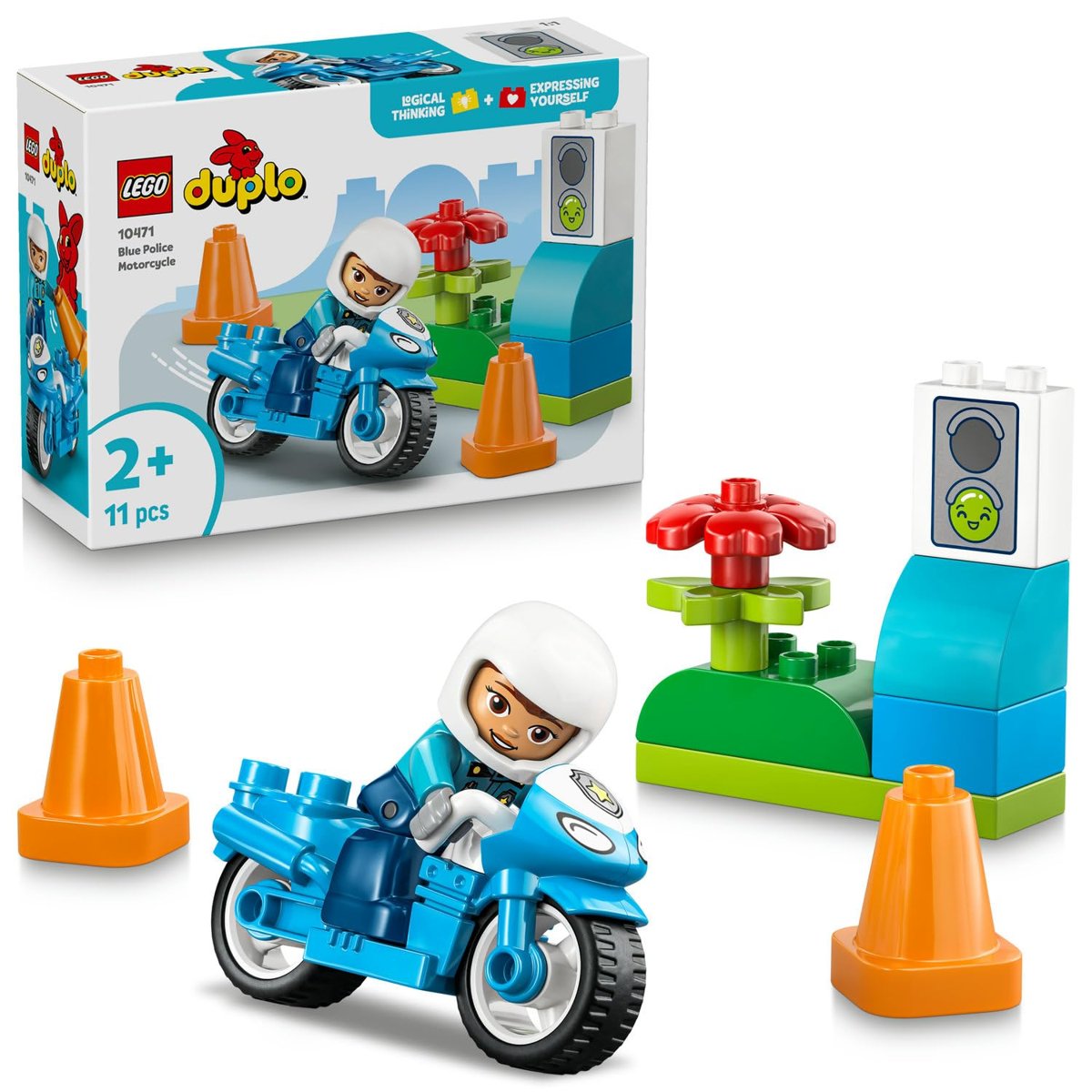 LEGO DUPLO Kasabası Mavi Polis Motosikleti 10471-2 Yaş ve Üzeri Çocuklar için Memur Figürü, Koniler