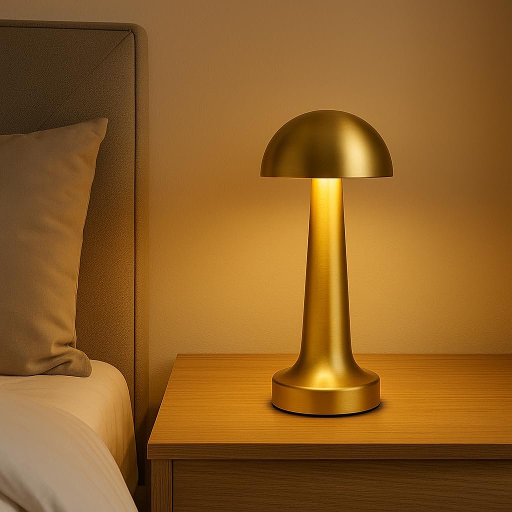 Lotus Gold Şarjlı Dokunmatik Masa Lambası - LED Işıklı, 3 Renk Seçeneği, Taşınabilir ve USB Şarjlı,