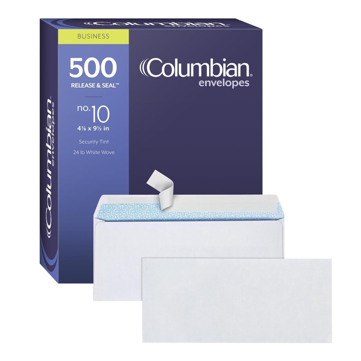 Columbian #10 Güvenlik Zarfları, 500 Adet, Pencesiz, 10,5 x 24,1 cm, Kendinden Mühür, Beyaz