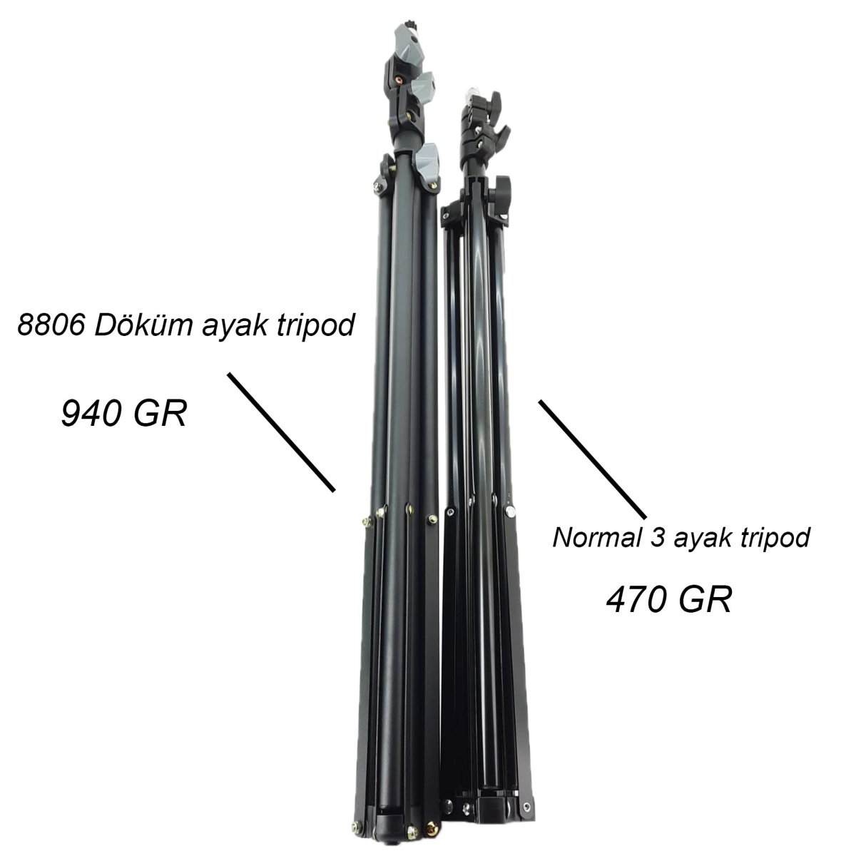 Coverzone Tripod Kamera Işık Ayağı Döküm Demir 940GR Fotoğraf Makinesi Paraflaş Kamera 70 cm-210 cm Açılabilir Katlanabilir Tripod Yayıncı Vlog Youtuber Işık Tripod Ayağı TR8899