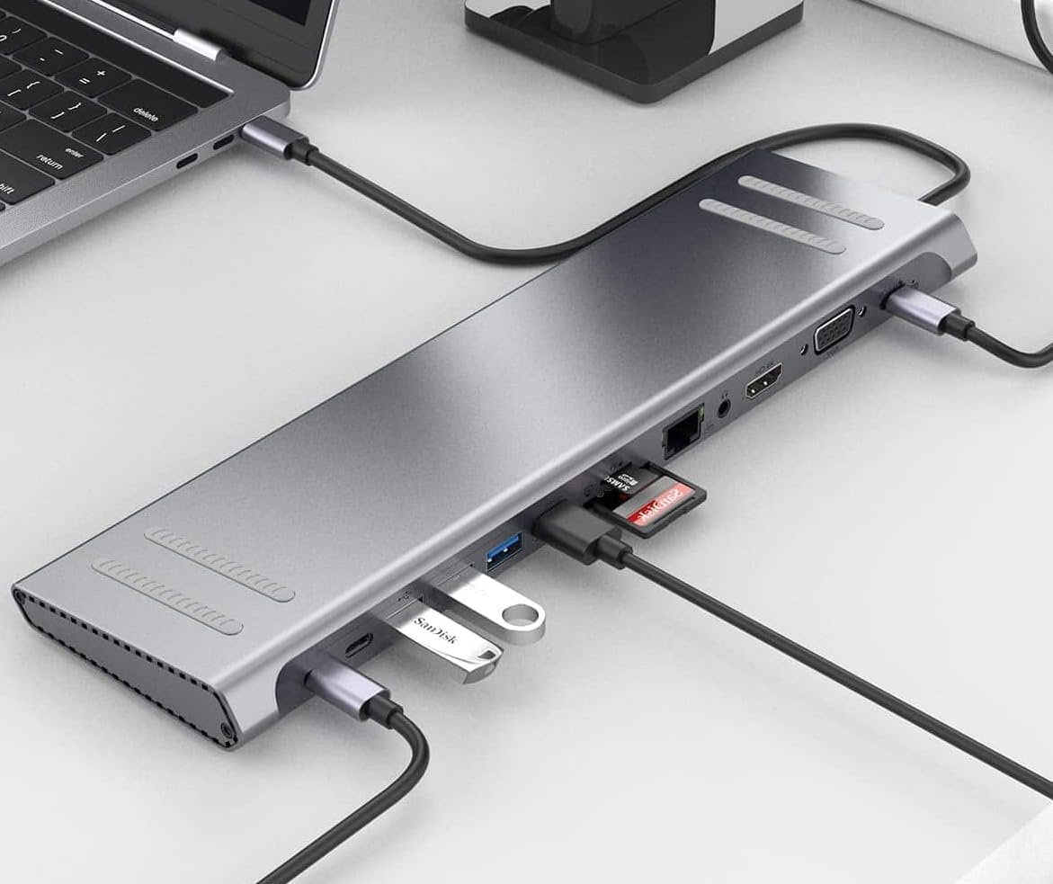 Coverzone 14in1 Type-C to Dock İstasyonu 14'ü 1 arada HDMI VGA PD(3.0), 4 * USB, 2 * USB C, 10 / 100