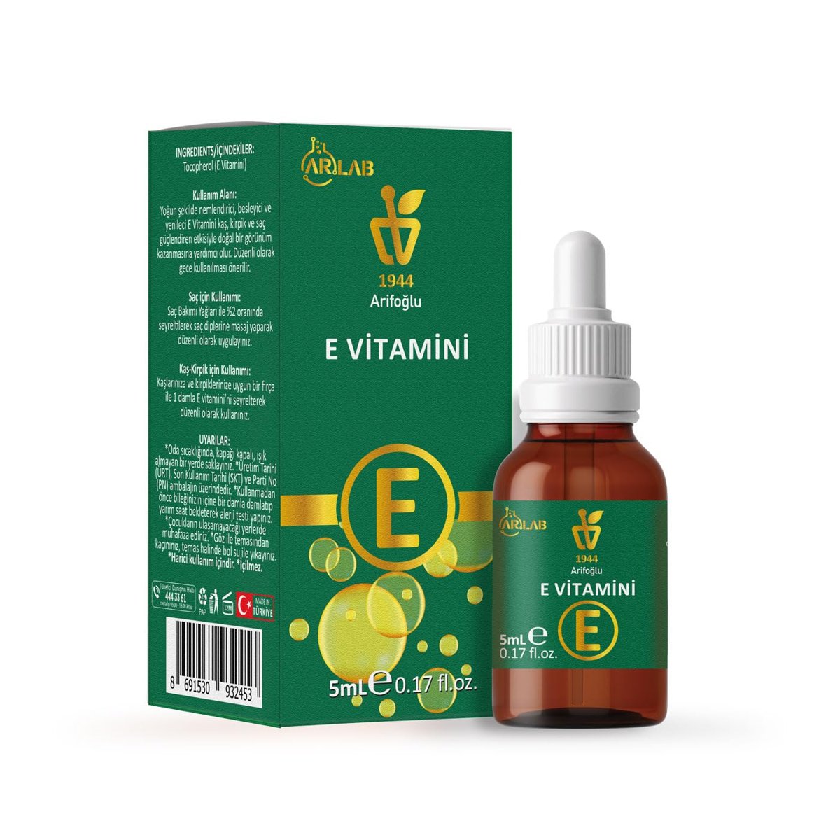 Arlab E Vitamini 5ml%100 Saf Arifoğlu - Cilt ve Saç İçin Doğal ürün | Arlab Vitamin E 5ml 100% Pure Arifoğlu - Natural for Skin and Hair