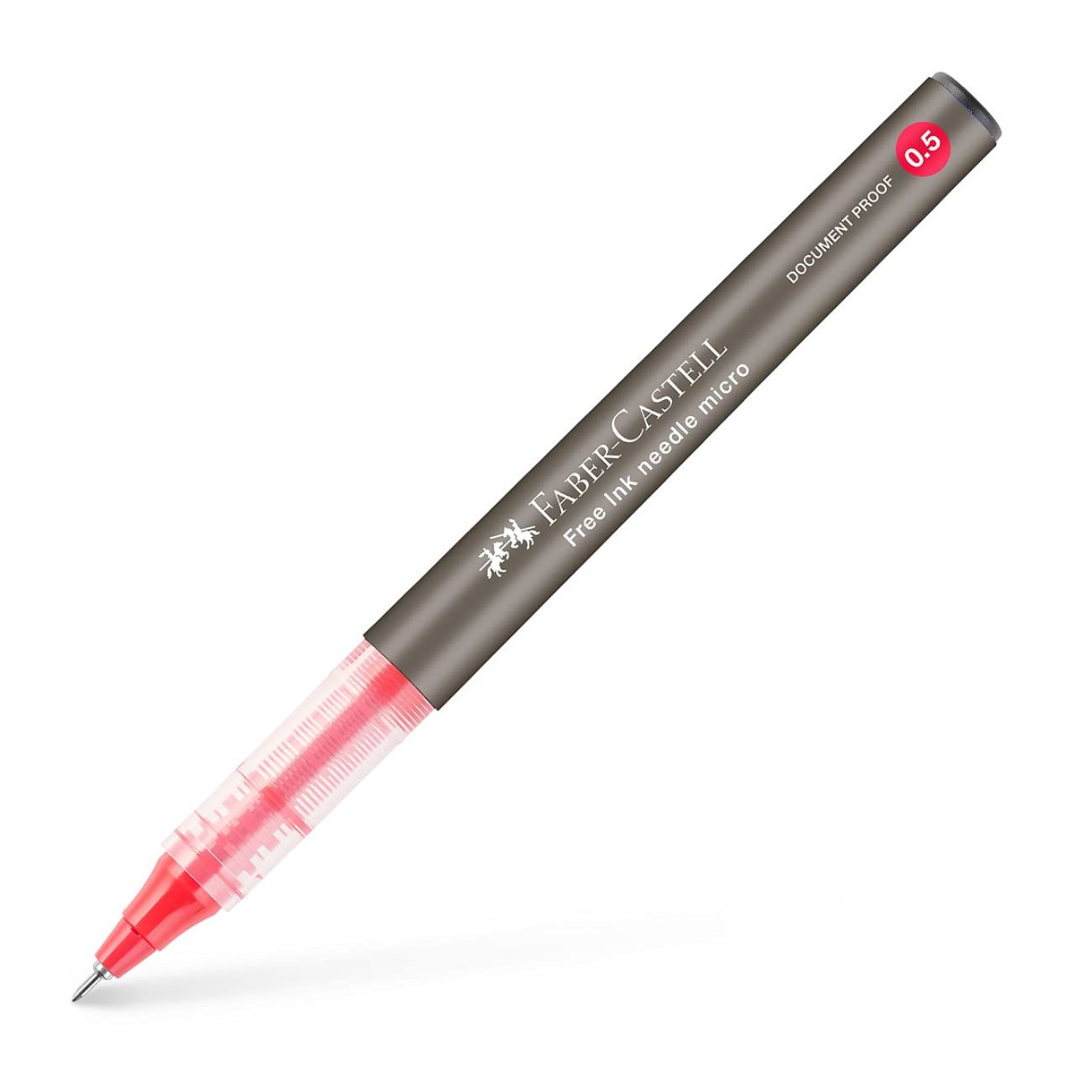 Faber-Castell Free Ink Roller Kalem 0.5, Kırmızı, Silinmez Kalıcı Mürekkep, İğne Uçlu, Akıcı Yazım, Mürekkep Göstergeli