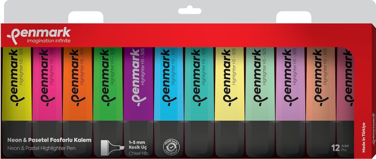 Penmark Fosforlu Kalem 12'li Karışık Renk 6 Pastel ve 6 Neon