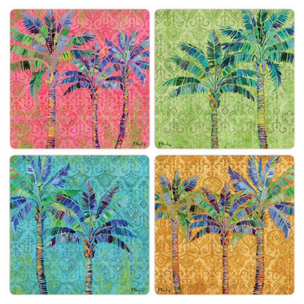 CoasterStone Paradise Palms Emici Bardak Altlıkları (4'lü Set), 4-1/4", Çok Renkli