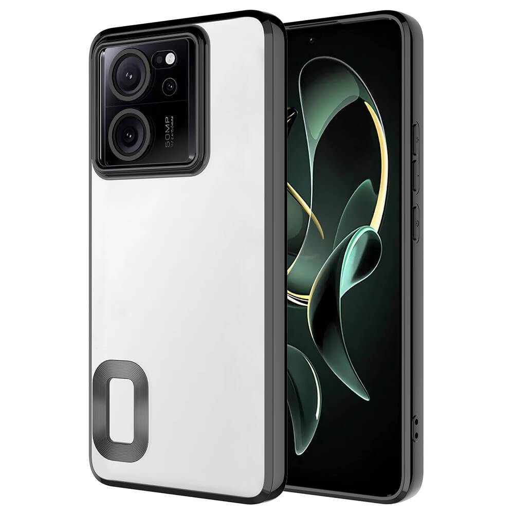 Coverzone Xiaomi Mi 13T Pro ile uyumlu Kılıf Kamera Korumalı Logo Gösteren Parlak renk kenar çizgileri ile şık bir tasarım Colored Z-Omega Kapak Siyah