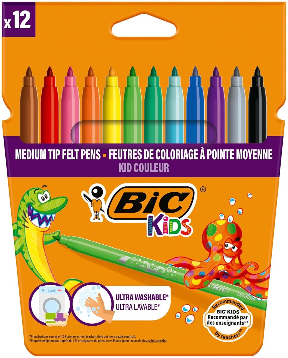 BIC Kids Kid Couleur Keçeli Boya Kalemi, 12'li Kutu