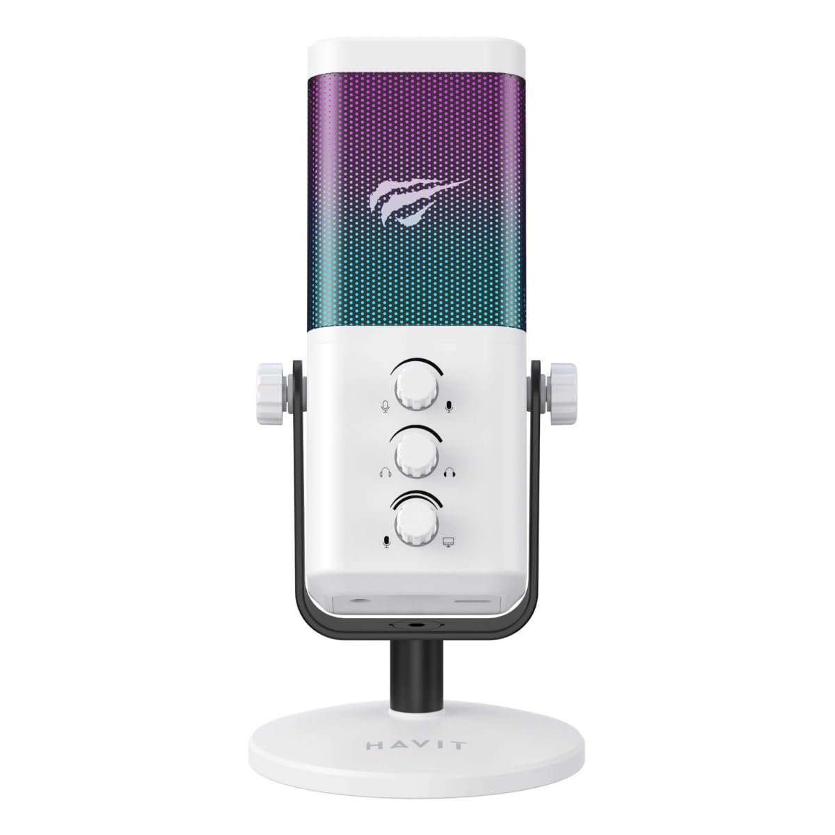 Havit GK65 RGB Profesyonel Yayıncı Mikrofonu 192kHz 24Bit Hi-Fi Dahili Ses Kartlı (Beyaz)