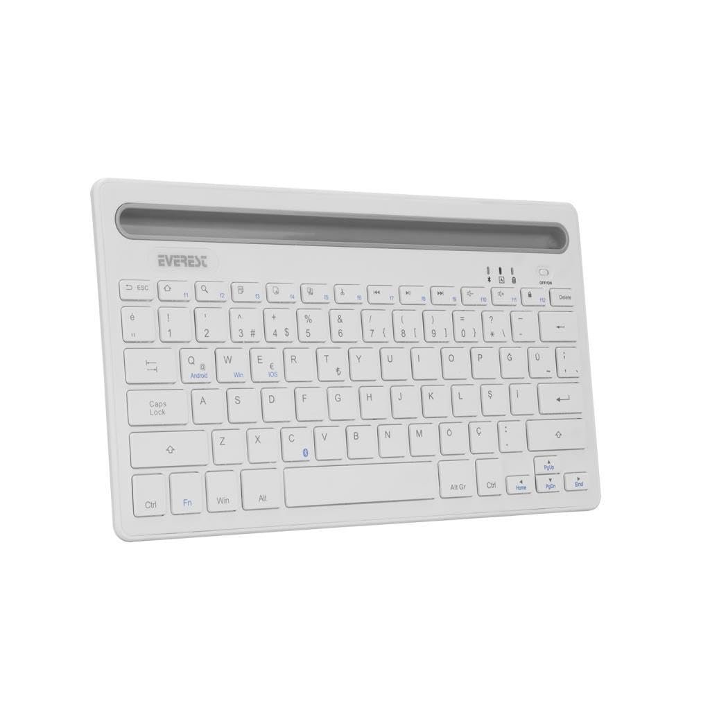 EVEREST KB-BT82 Q Kablosuz Beyaz/Gümüş Mac/Win/Android/Ios Uyumlu Bluetooth Ultra İnce
