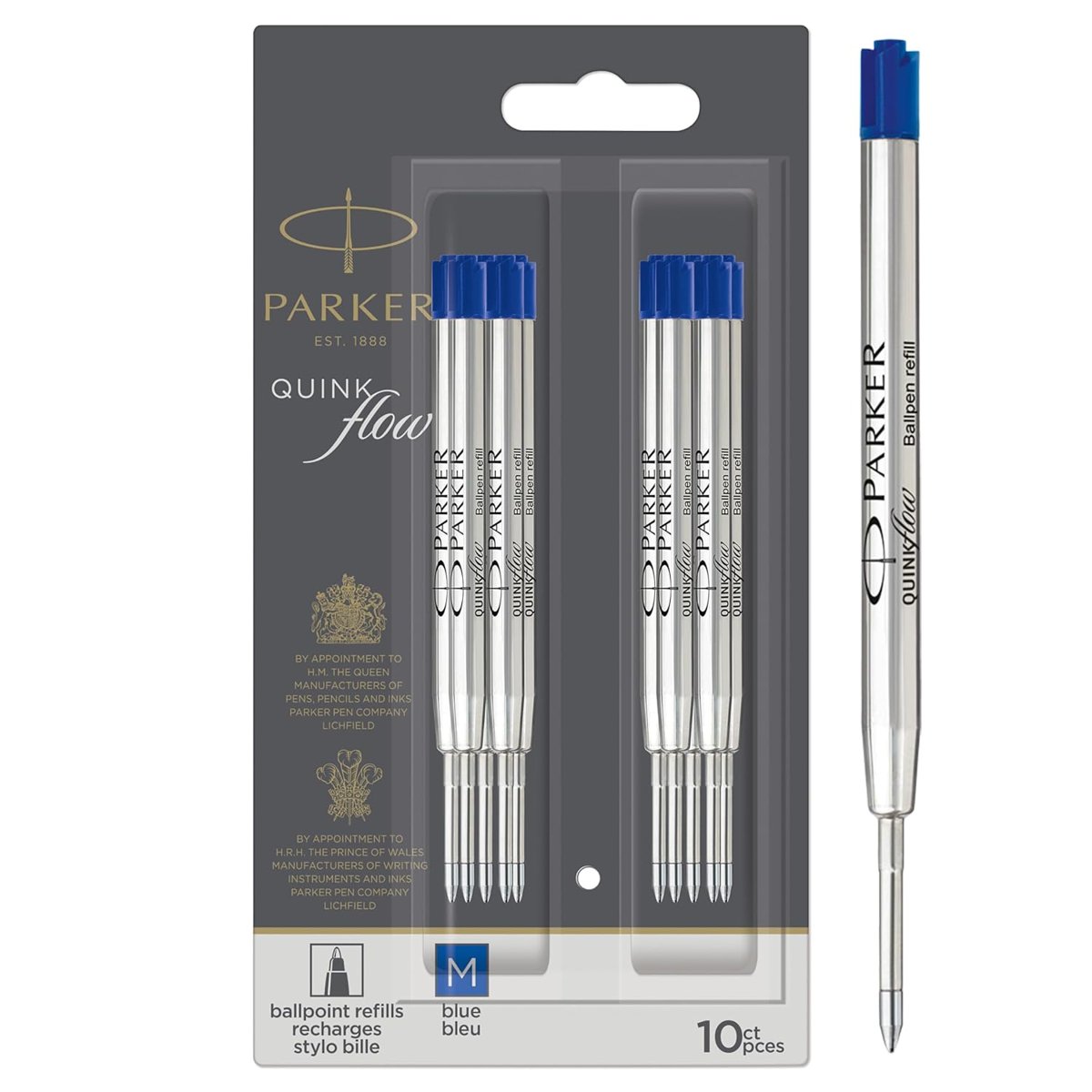 Parker Quinkflow Tükenmez Kalem Yedeği, Mavi Renk Mürekkep, 10'lu Avantajlı Paket