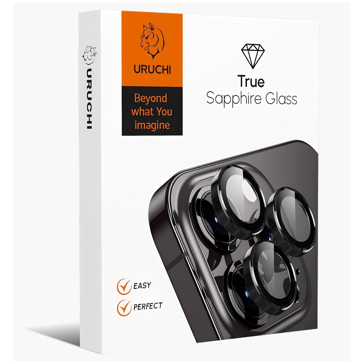 URUCHI Kamera Lens Koruyucu, Safir Cam, Alüminyum Alaşım Çerçeve, Kolay Kurulum, HD Kalite, Güçlü Yapışma, Çubuk Sökme Aparatlı (Siyah, IP 17 Pro/Pro Max /16 Pro/Pro Max/15 Pro/Pro Max)