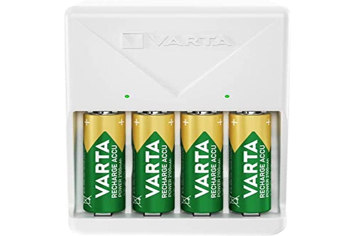 VARTA Akü şarj cihazı, 4 x AA 2100 mAh dahil, şarj edilebilir piller için pil şarj cihazı, aynı anda 2 veya 4 AA/AAA şarj eder, tak şarj cihazı, beyaz