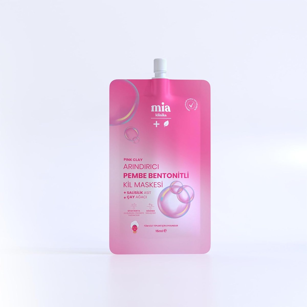 Mia Klinika Siyah Nokta Karşıtı, Gözenek Sıkılaştırıcı Bentonitli Pembe Kil Maskesi 15 ML