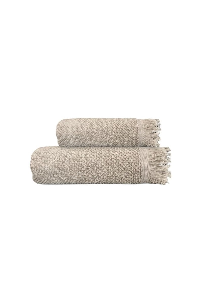 2'li Bej Jelena Havlu Seti%100 Pamuk - 1 Adet El Havlusu 50x90 ve 1 Adet Banyo Havlusu 70x140