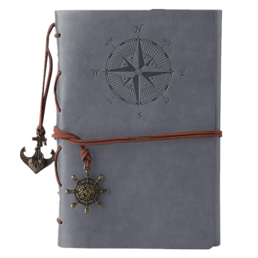 Deri not defteri, MALEDEN Classic Spiral Bound Notebook doldurulabilir günlük, eskiz defteri, kız ve erkek çocuklar için yazmaya yönelik astarsız seyahat günlükleri hediyesi (gri)