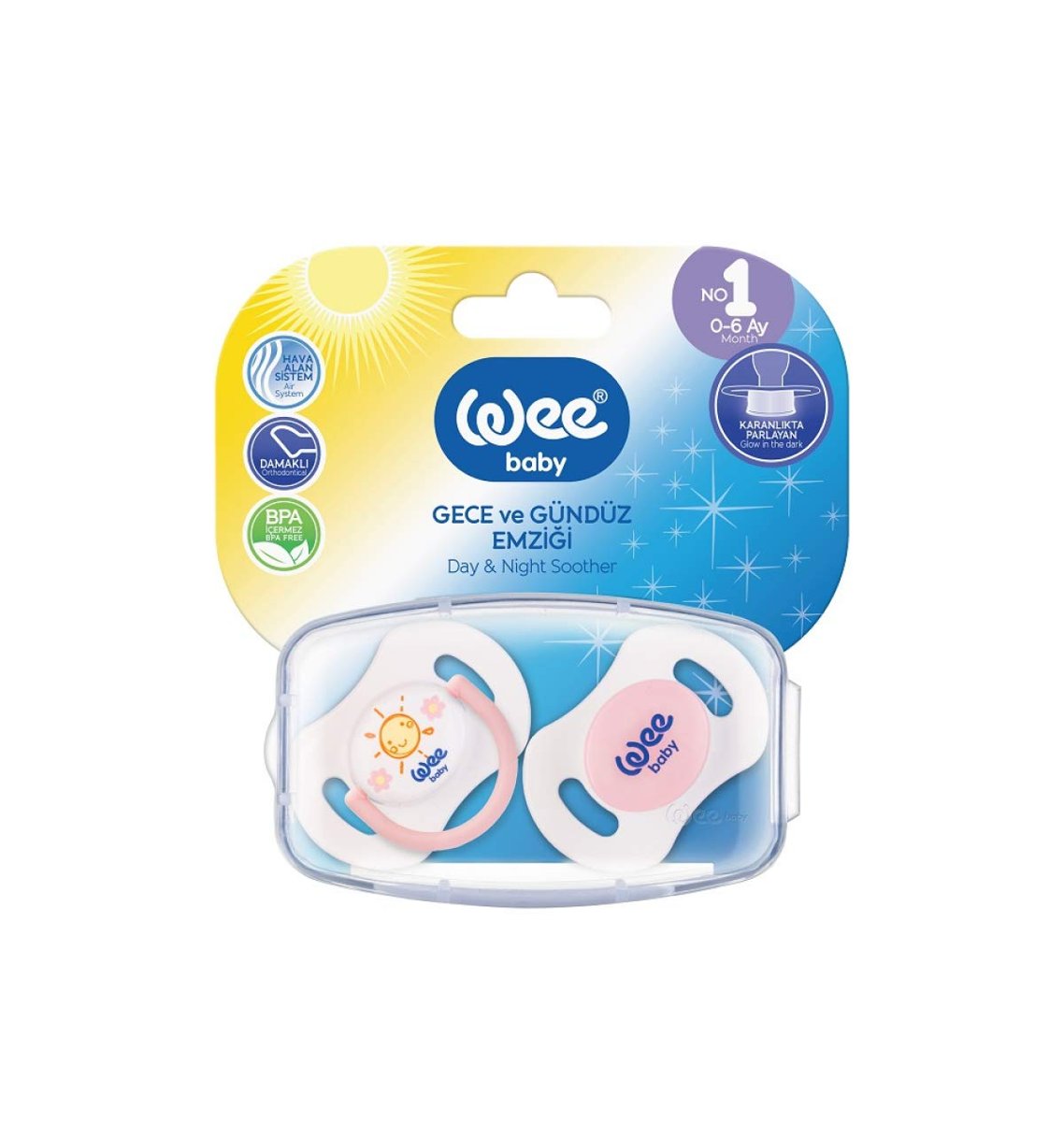 Wee Baby 2'li Gece Gündüz Emzik No:1 (Saklama Kabı Hediyeli) - PEMBE