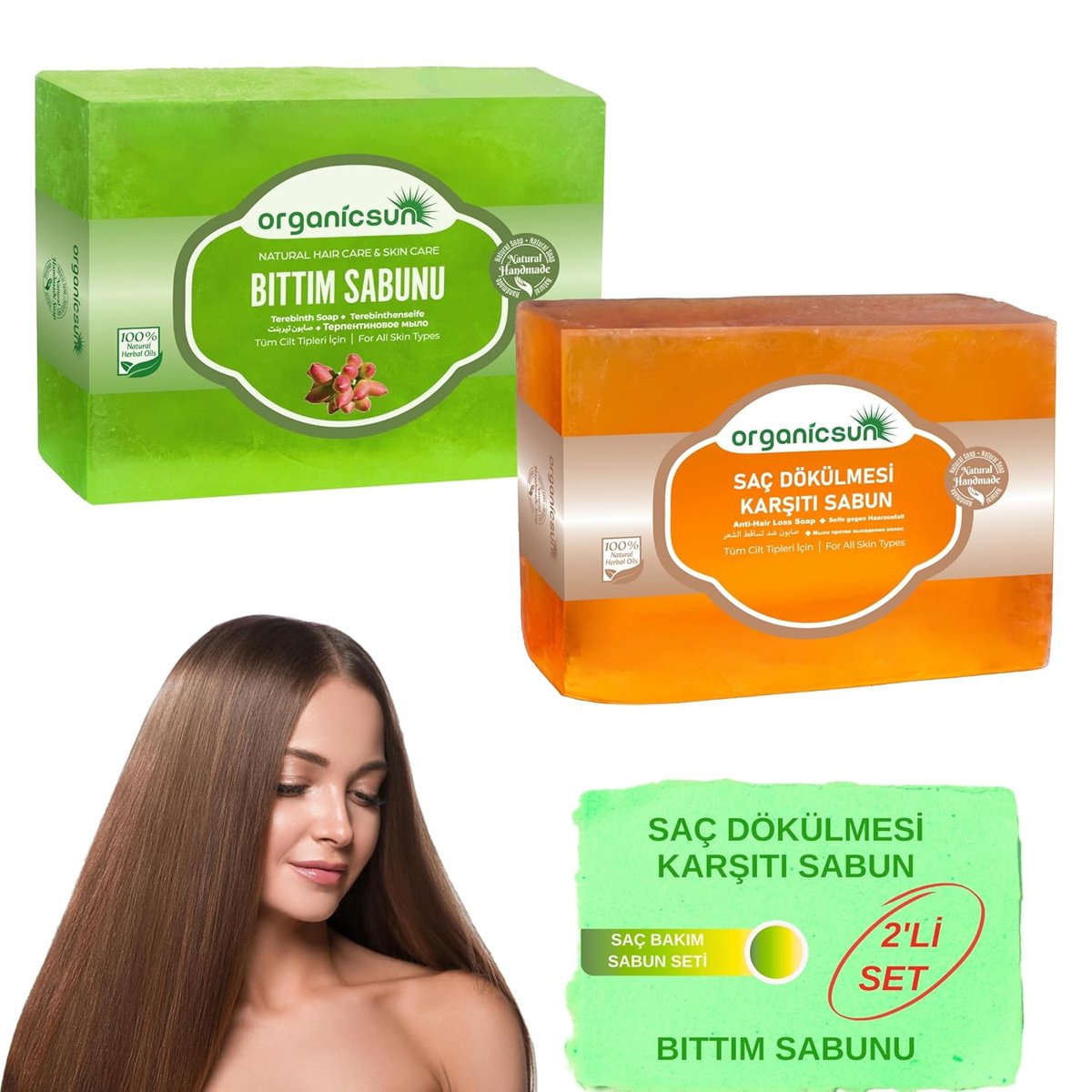Organicsun 2'li Set Doğal Bıttım Sabunu ve Saç Dökülmesi Karşıtı Sabun Dökülme Karşıtı Sabun Seti
