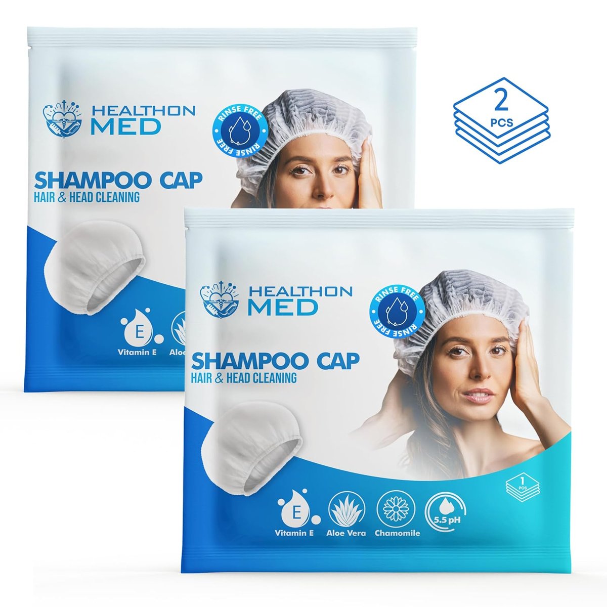 HEALTHON MED Su Kullanmadan Saç Temizleme Şampuan Bonesi (3'lü Paket)-Kamp, Seyahat ve Hasta Bakımı İçin Uygun, Durulama Gerektirmeyen Aloe Vera İçerikli Şaç Yıkama Bonesi