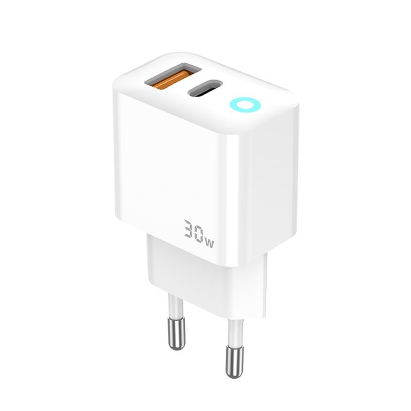 REMORAX Blue Moon PD 30Watt Hızlı Şarj Aleti, A + C Girişli, Beyaz, USB A ve Type C Çıkışlı