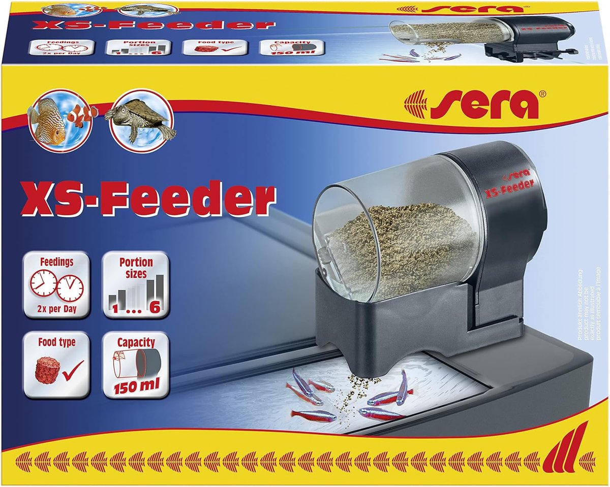 sera XS besleyici güvenilir yem otomatı, akvaryumda veya üzerinde kolay ve hızlı kurulum için, siyah