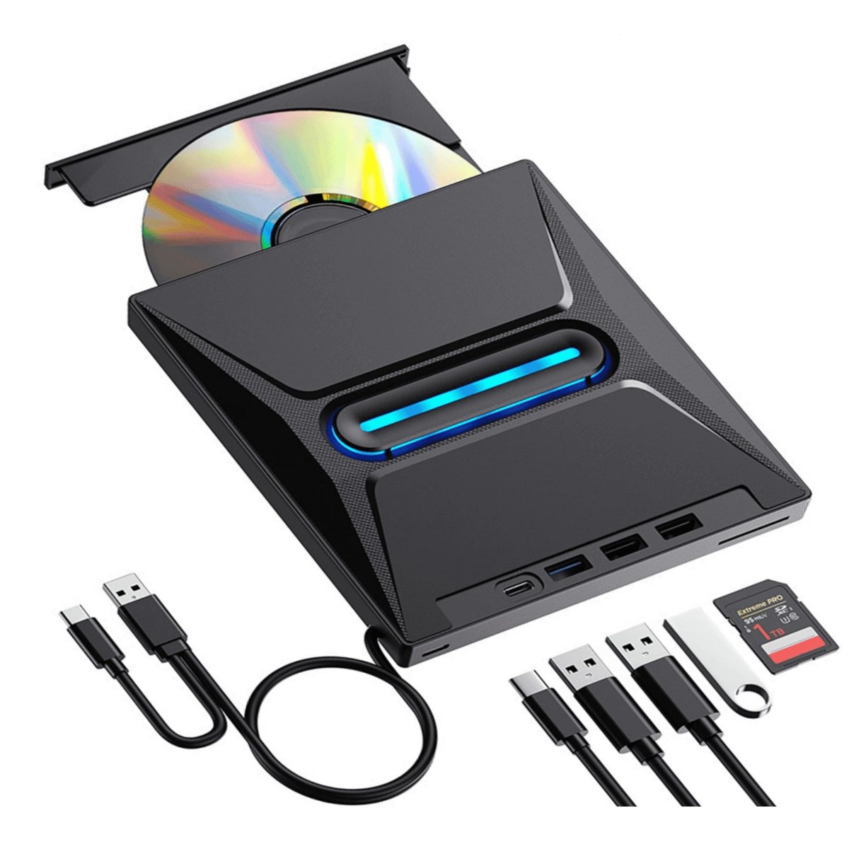 Valkyrie USB 3.0 Harici External CD DVD Okuyucu Yazıcı LED USB Hub TF SD Kart Okuyucu Çoğaltıcı