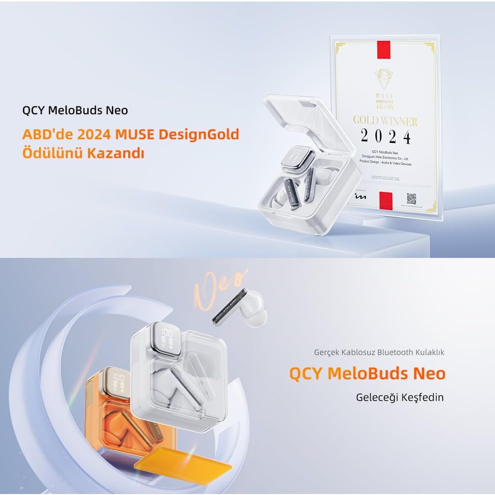 QCY T31 Melobuds Neo ENC 4 Mikrofon Dijital Güç Göstergesi Bluetooth 5.3 Kablosuz Kulaklık Mavi