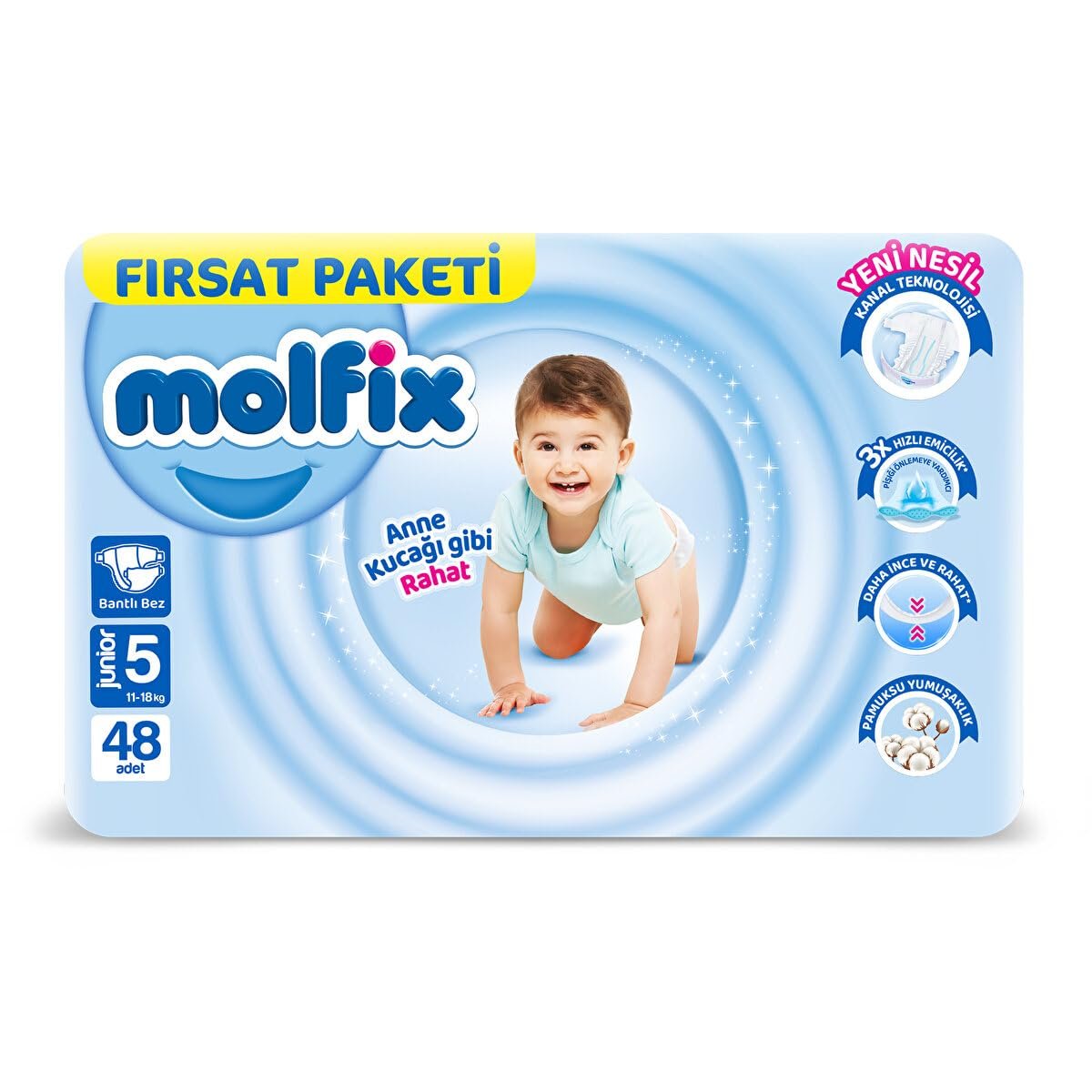 Molfix 3D Bebek Bezi, Junior 5 Beden, Fırsat Paketi 48 Adet
