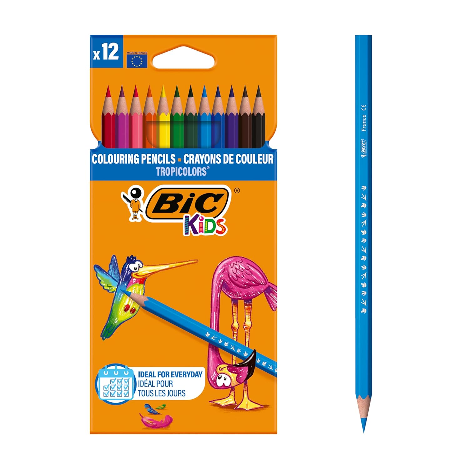 BIC Kids Tropicolors Kuru Boya Kalemi 12 Renk, Kıymık Oluşturmaz, Ağaç Kesilmeden Üretilmiştir, Çiğnemeye Dayanıklı