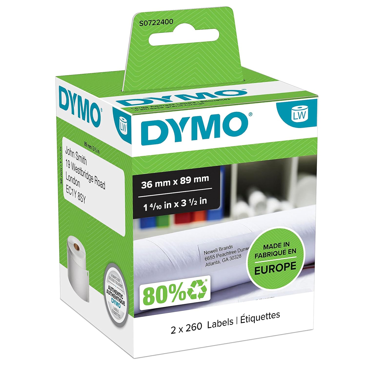 Dymo S0722400, LW Geniş Adres Etiketi, (89x36 mm) 520 Etiket/Paket - (99012)