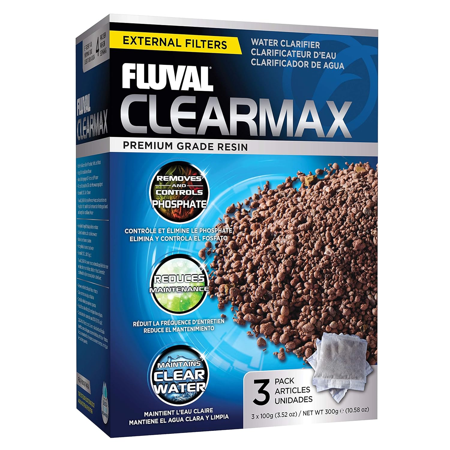 Fluval Clearmax fosfat giderici, fosfat, nitrit ve nitratı gidermek için birinci sınıf reçine, 3 x 100 g