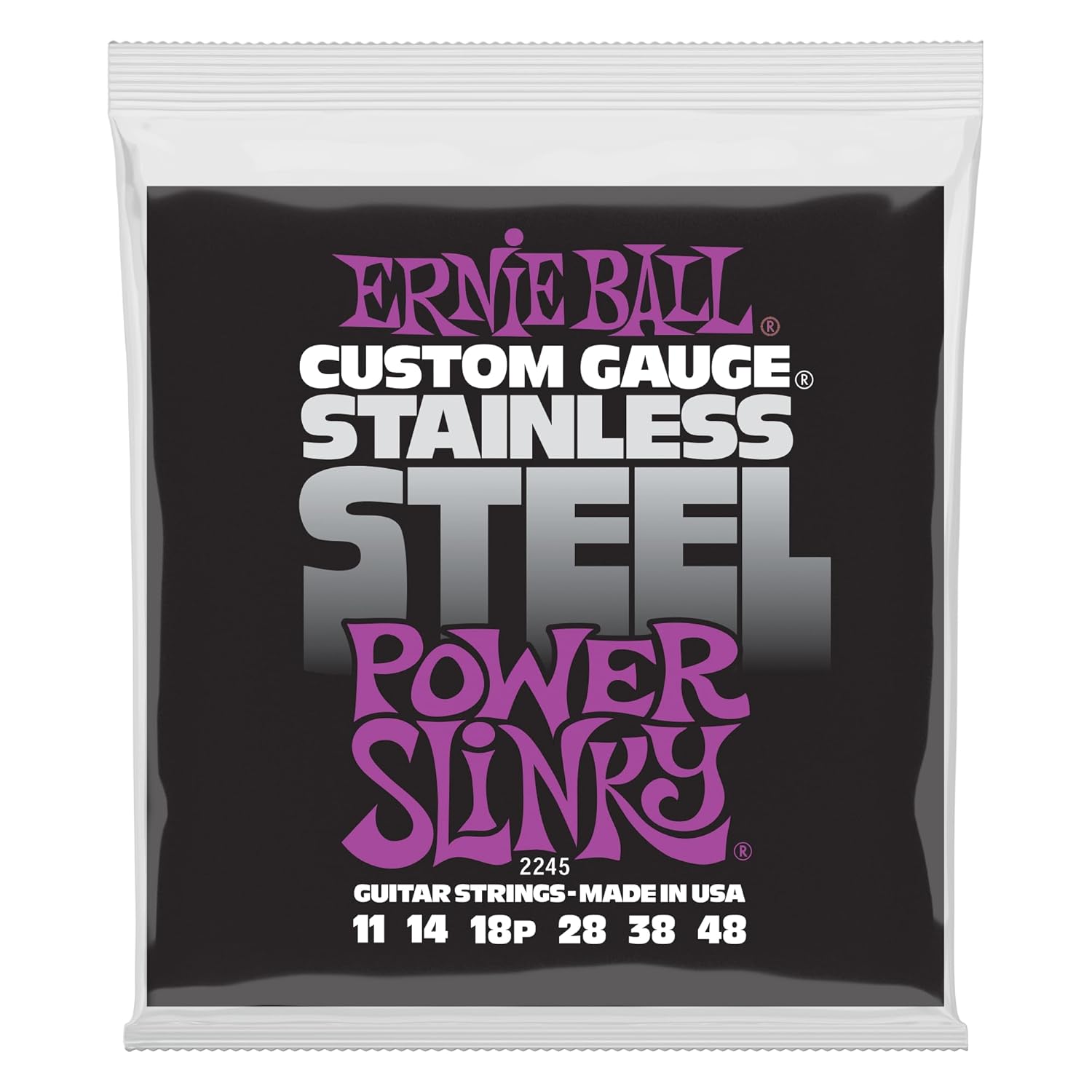 Ernie Ball Power Slinky Paslanmaz Çelik Yara Elektro Gitar Telleri, Ölçü 11-48