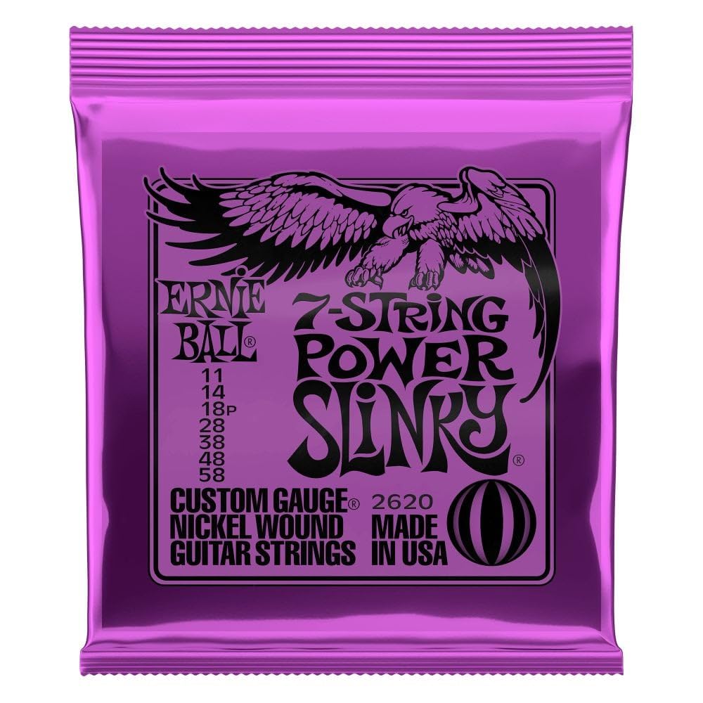Ernie Ball Power Slinky 7 Telli Nikel Yara Elektro Gitar Telleri, Ölçü 11-58