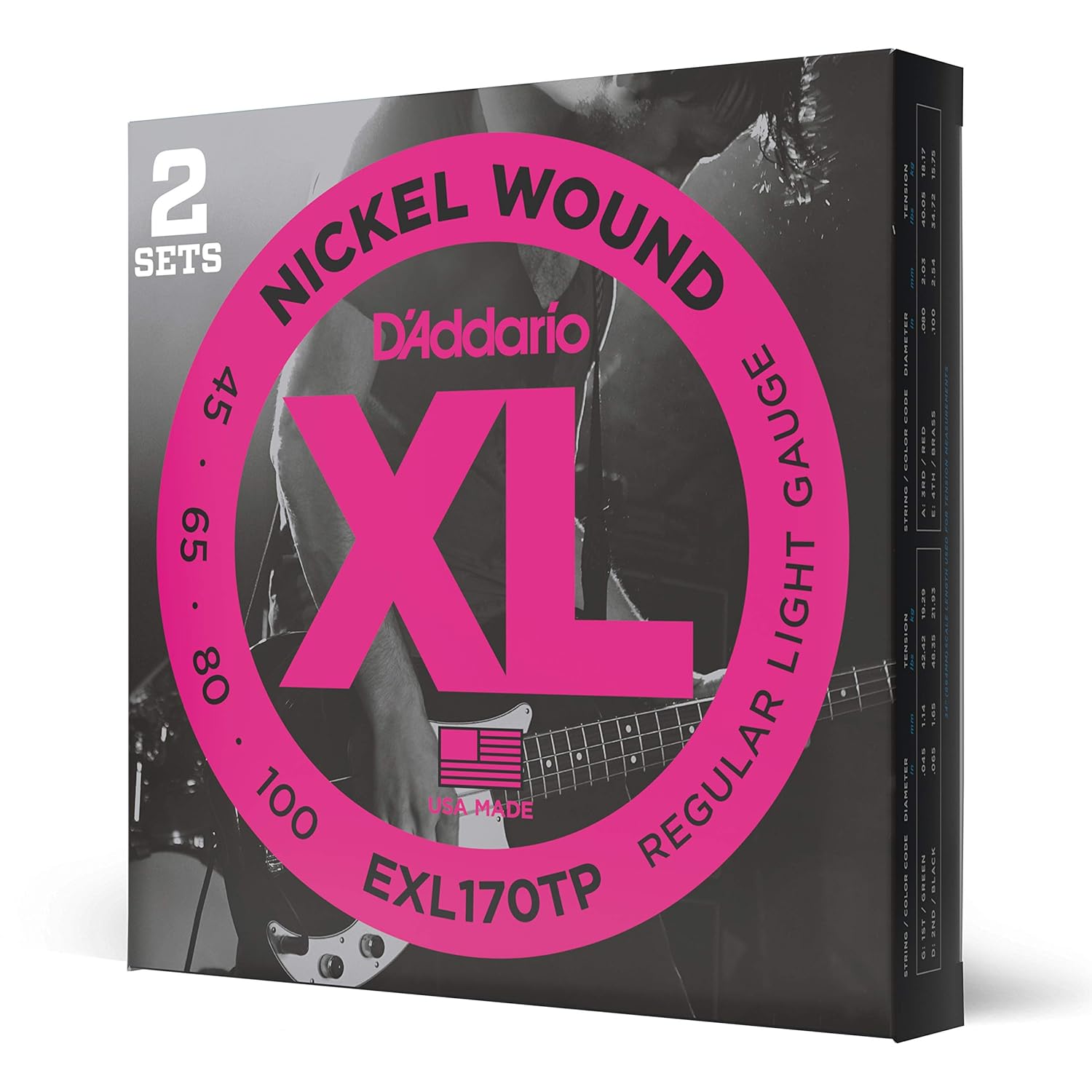 D'Addario Saiten E-Bass | HÖCHSTE QUALITÄT DER BELIEBTESTEN SAITENMARKE | EXL170TP | vernickelter Stahl | Light (45-100) | Long Scale | 2er-Pack