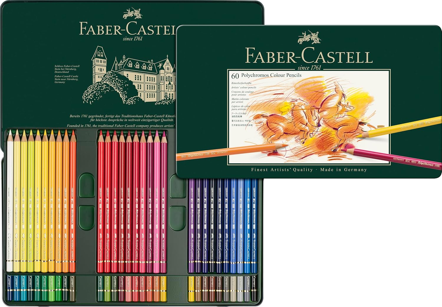 Faber-Castell Polychromos Kuru Boya Kalemi, 60 Renk, Yumuşak ve Kalıcı Pigmentler, Suya Dayanıklı, K