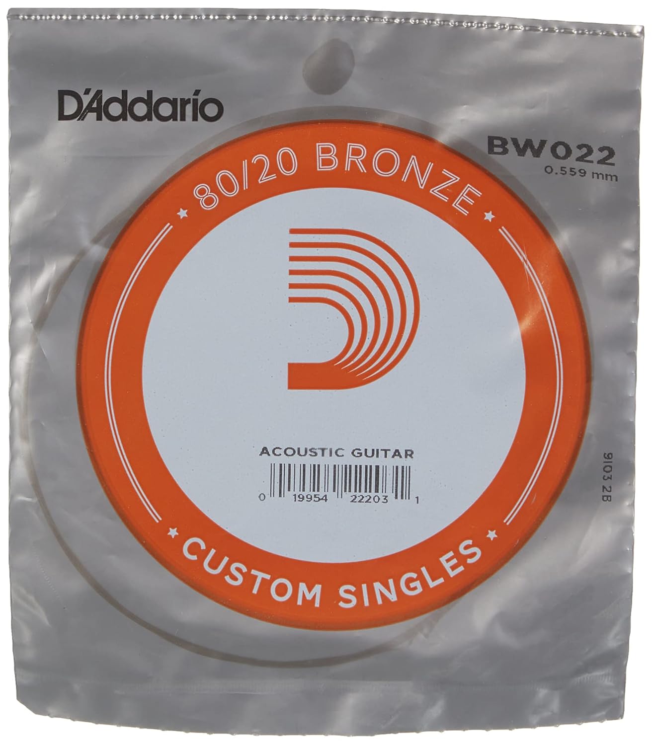D'Addario Bw022 Akustik Tek Tel, 80/20 Bronze Wound, 022, Paket=5X
