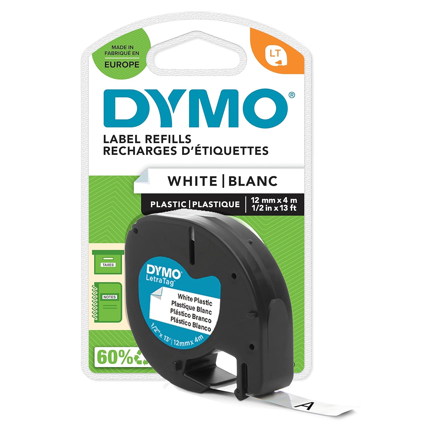DYMO LetraTag Plastik Şerit (12 mm X 4 mt), Beyaz (59422)