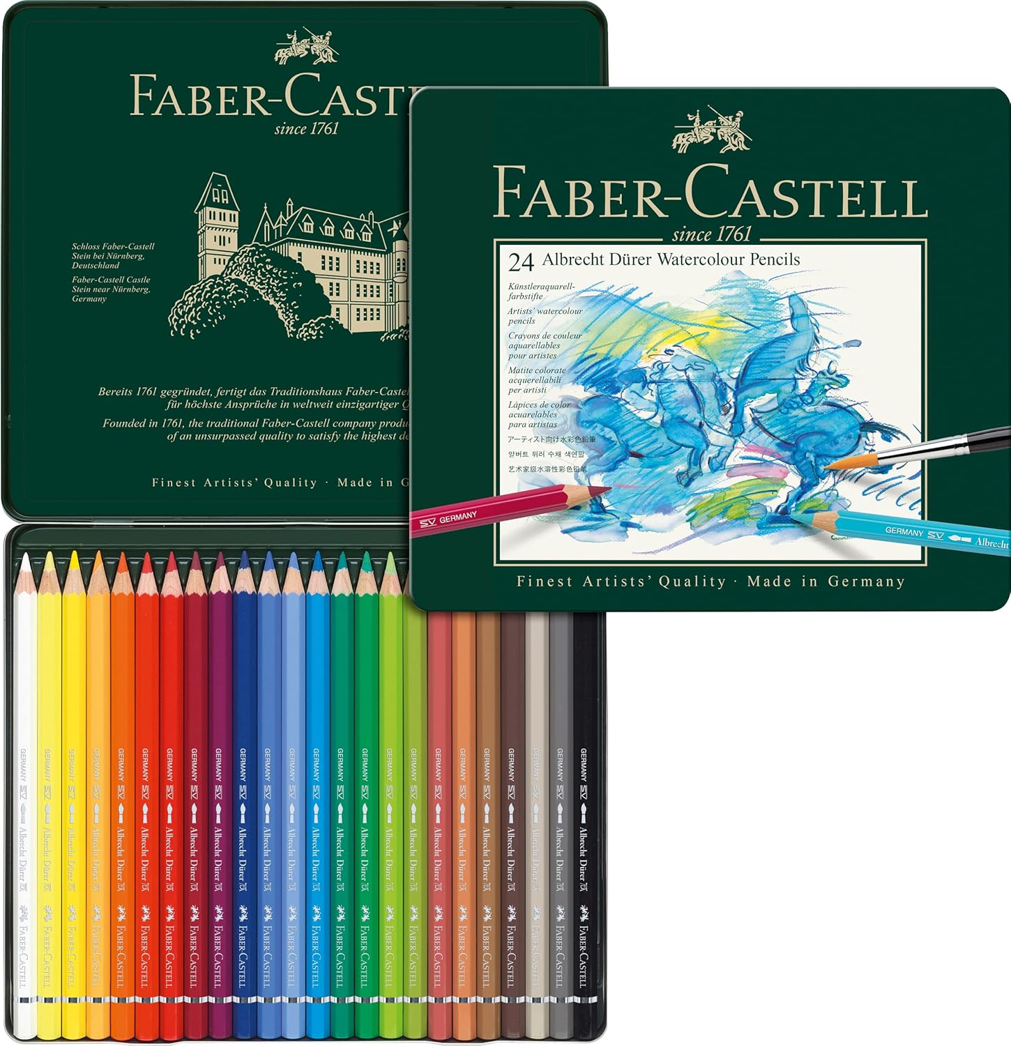Faber-Castell Albrecht Dürer Aquarell Sulu Boya Kalemi, 24 Renk, Suda Çözünebilir, Parlak ve Dayanıklı Pigment, Kaliteli Uç, Çift Kullanım Özelliği