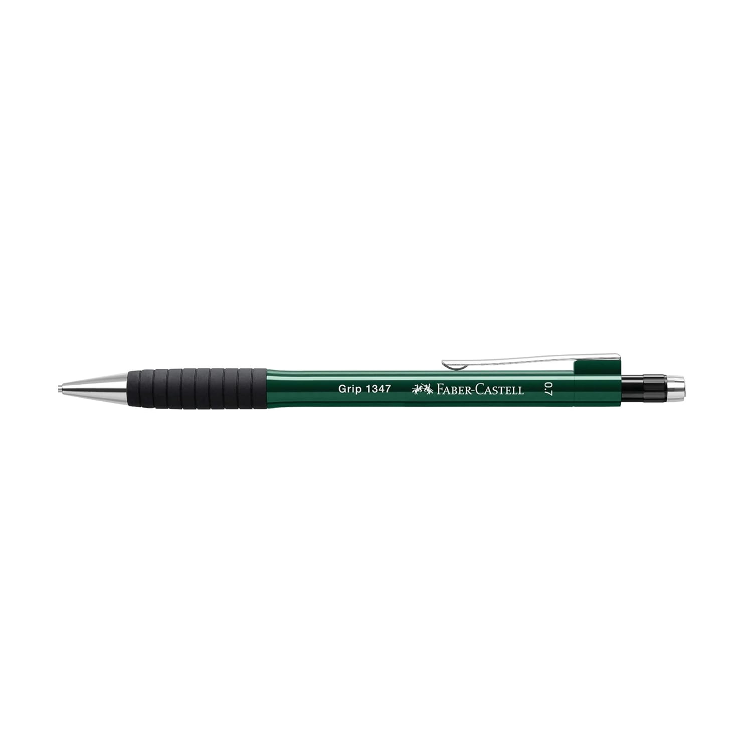 Faber-Castell Grip 1345/47 Versatil Kalem, 0.5 mm, Koyu Yeşil, Ergonomik Tutuş, Yaylı Uç, Uzun Silgi, Modern Tasarım