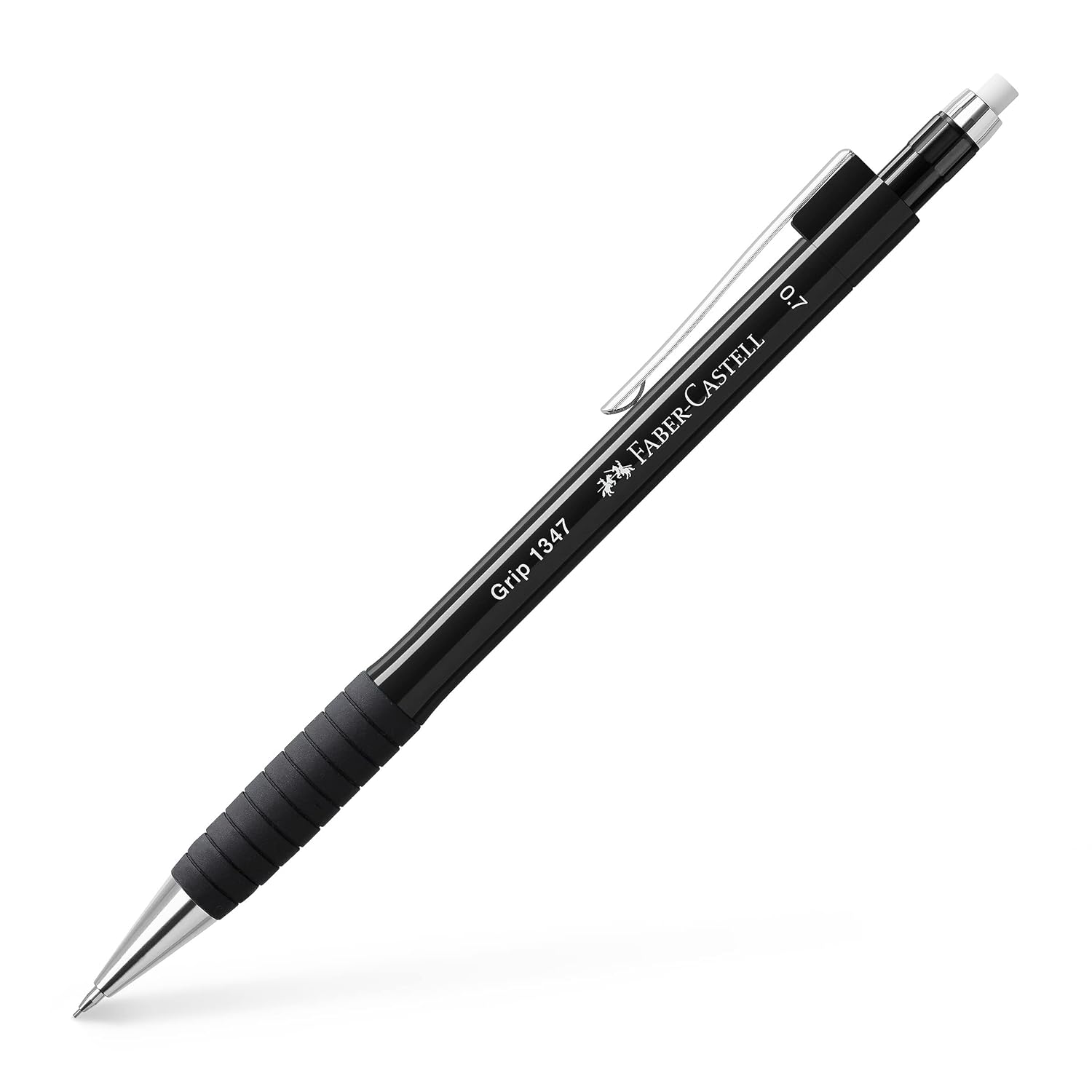 Faber-Castell Grip 1345/47 Versatil Kalem, 0.7 mm, Siyah, Ergonomik Tutuş, Yaylı Uç, Uzun Silgi, Modern Tasarım