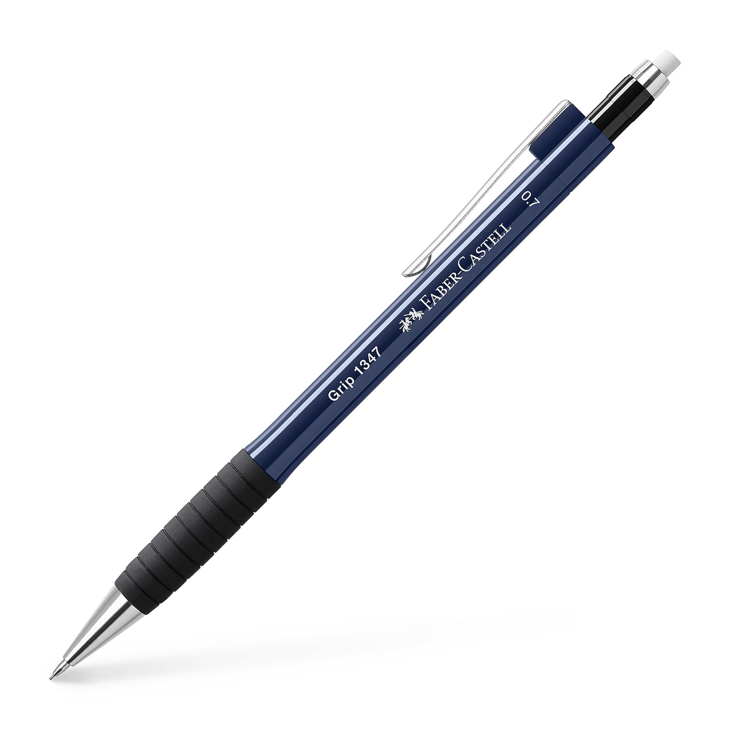 Faber-Castell Grip 1345/47 Versatil Kalem, 0.7 mm, Navy Blue, Ergonomik Tutuş, Yaylı Uç, Uzun Silgi, Modern Tasarım