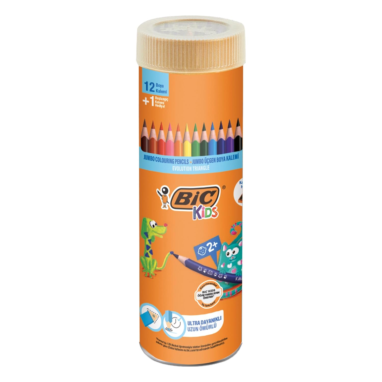 BIC Kids Evolution Kuru Boya Kalemi, 24'lü Kutu, Kıymık Oluşturmaz, Çiğnemeye Karşı Dayanıklı, Kolay Açılır