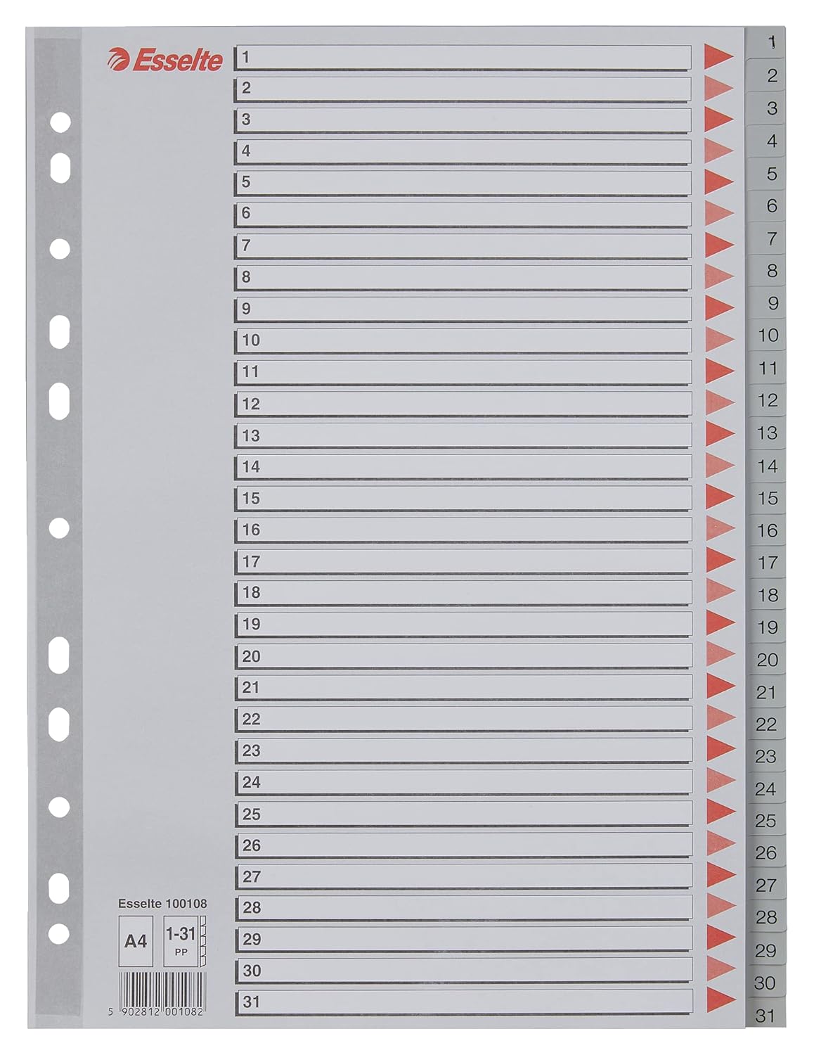 Esselte 1-31 Rakamlı Separatör, A4, Gri, 100108