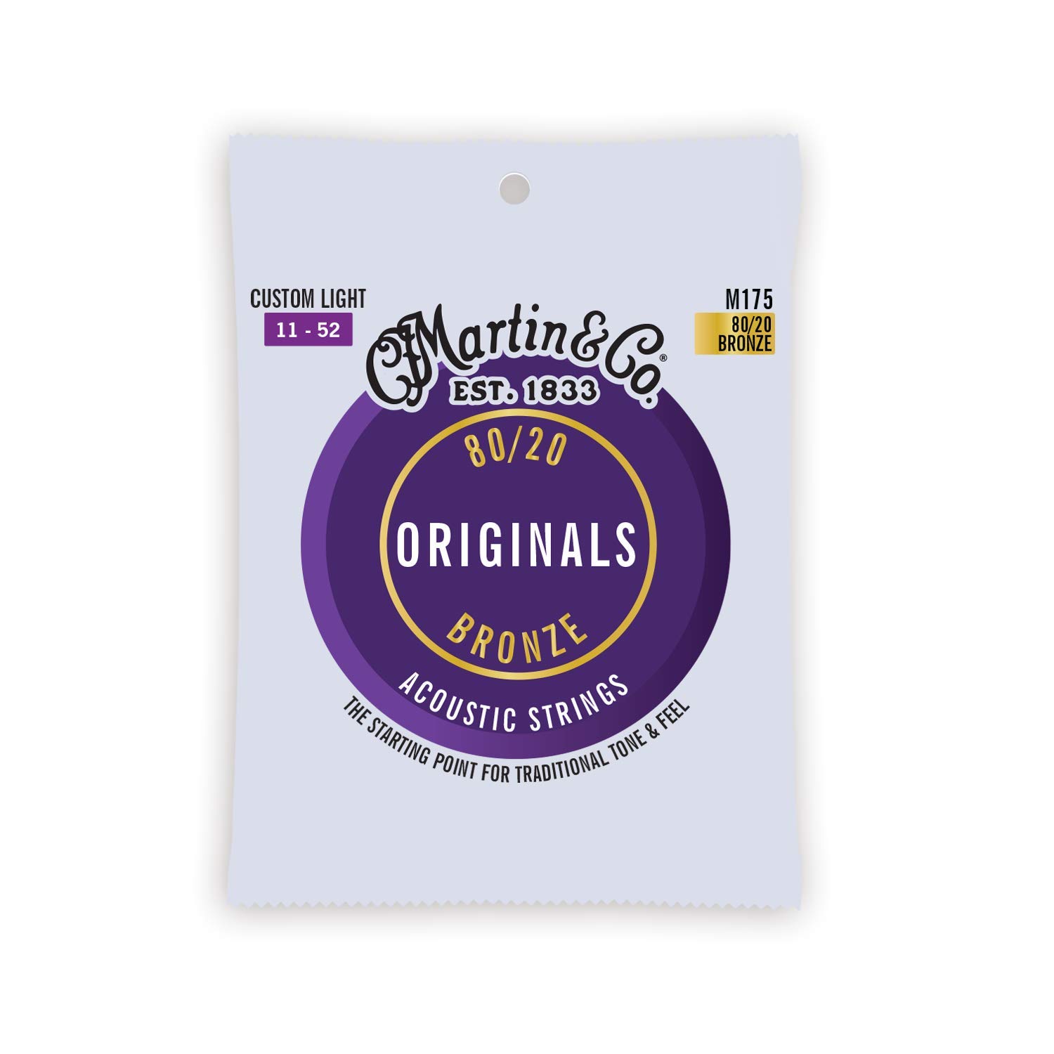 Martin Akustik gitarlar için gitar telleri (80/20, bronz sargı, kalınlık Custom/Light 0.011-0.052)