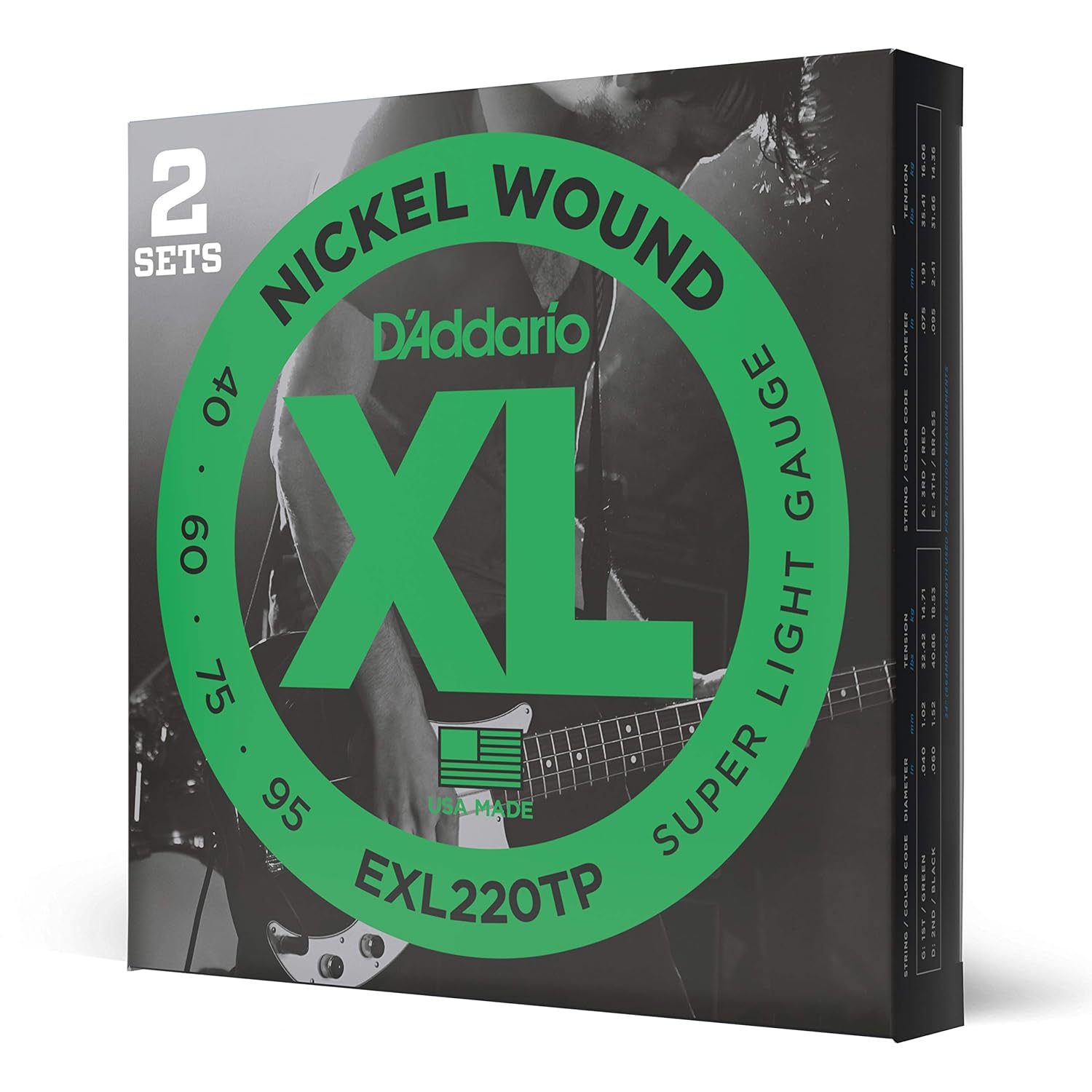 D'Addario Exl220Tp (2 Set) Bas Gitar Tel Seti, Xl, 40-95, Long Scale,