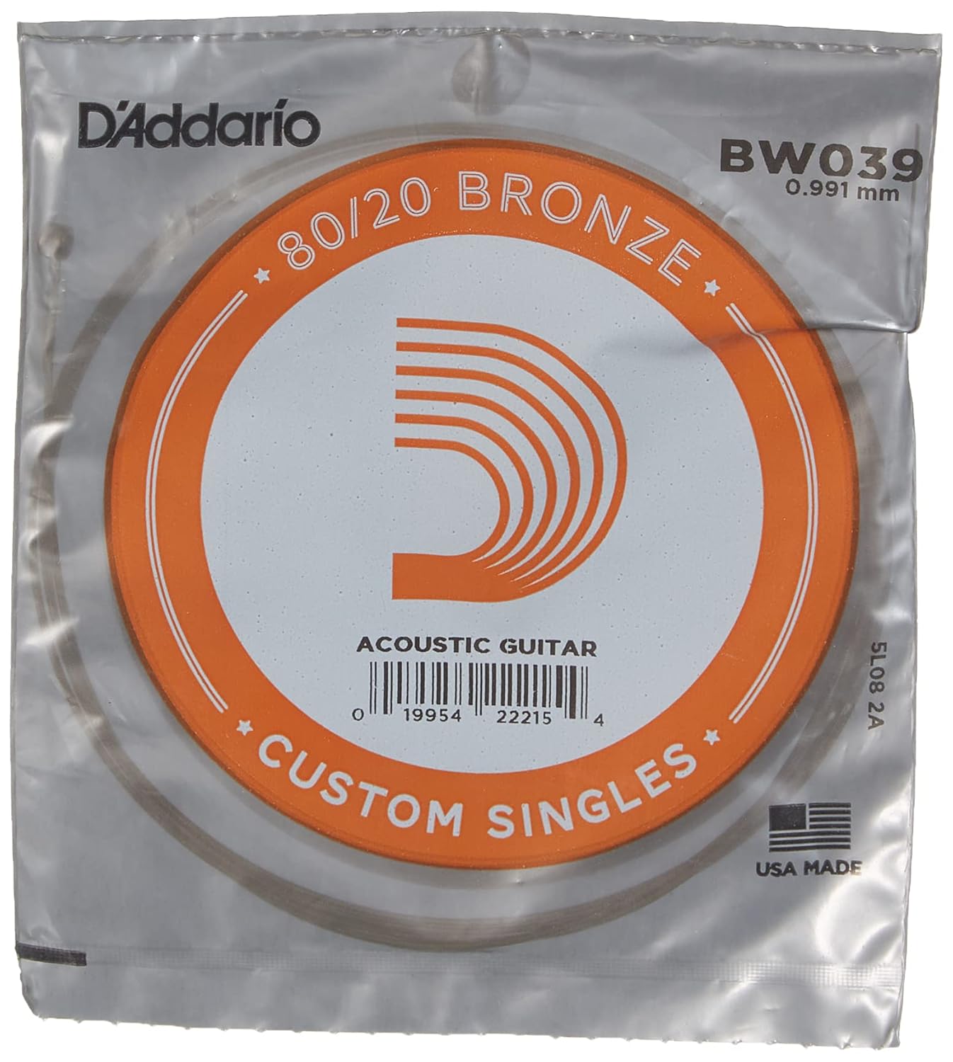 D'Addario Bw039 Akustik Tek Tel, 80/20 Bronze Wound, 039, (La) Pak