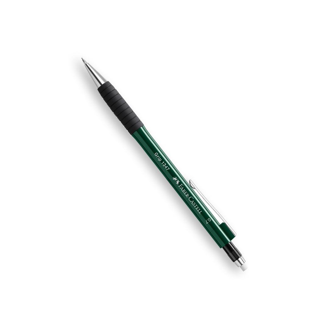 Faber-Castell Grip 1347 Versatil Kalem, 0.7 mm, Koyu Yeşil, Ergonomik Tutuş, Yaylı Uç, Uzun Silgi, M