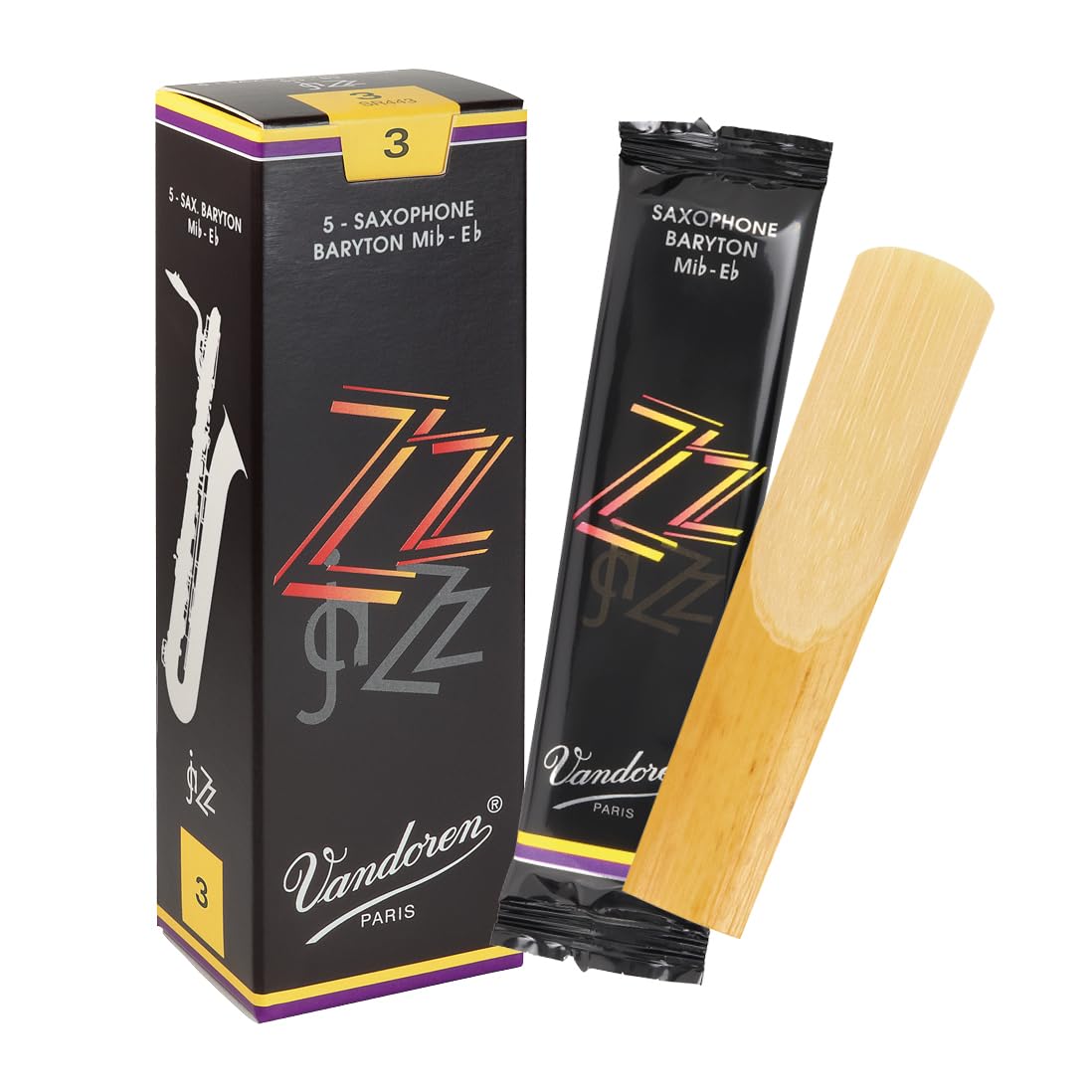 Vandoren SR443 Bari Sax ZZ Reeds Strength 3; 5'li kutu, siyah